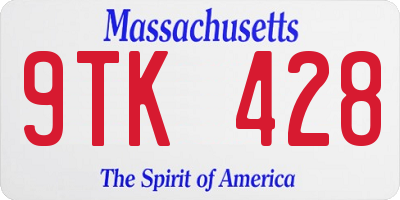 MA license plate 9TK428