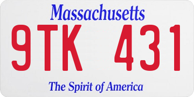 MA license plate 9TK431