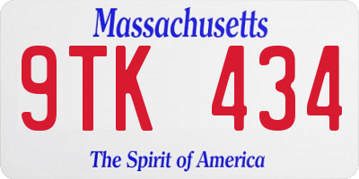 MA license plate 9TK434