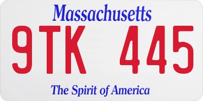 MA license plate 9TK445