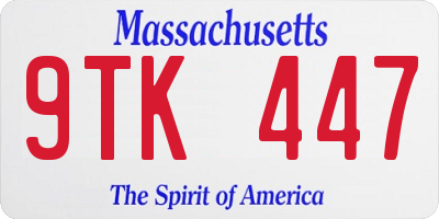 MA license plate 9TK447