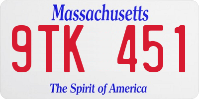 MA license plate 9TK451
