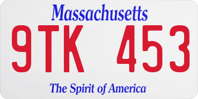 MA license plate 9TK453
