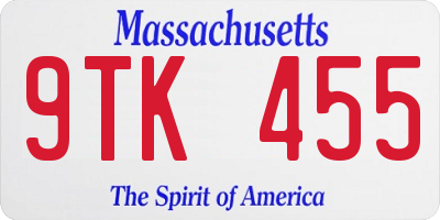 MA license plate 9TK455