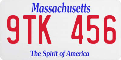 MA license plate 9TK456