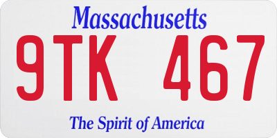MA license plate 9TK467