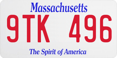 MA license plate 9TK496