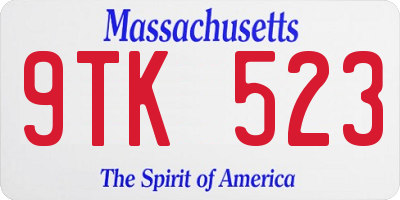 MA license plate 9TK523
