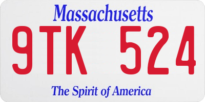 MA license plate 9TK524