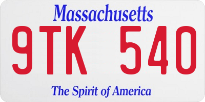MA license plate 9TK540