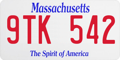 MA license plate 9TK542