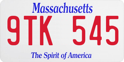MA license plate 9TK545