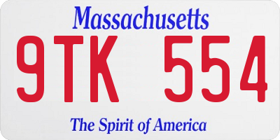 MA license plate 9TK554