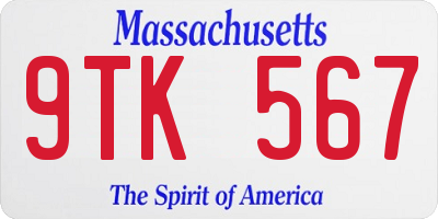 MA license plate 9TK567