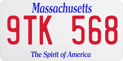 MA license plate 9TK568