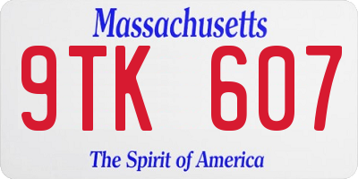 MA license plate 9TK607