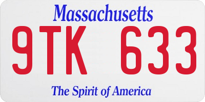 MA license plate 9TK633