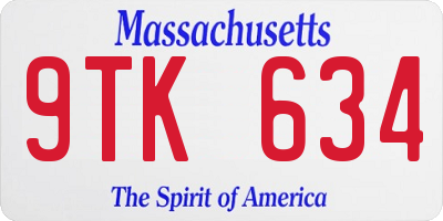 MA license plate 9TK634