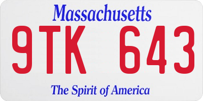 MA license plate 9TK643