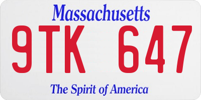 MA license plate 9TK647