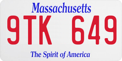 MA license plate 9TK649