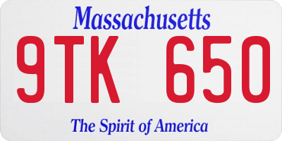 MA license plate 9TK650