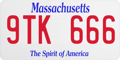 MA license plate 9TK666