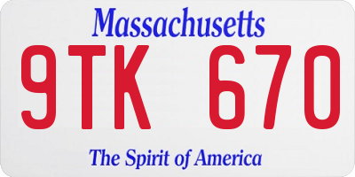 MA license plate 9TK670