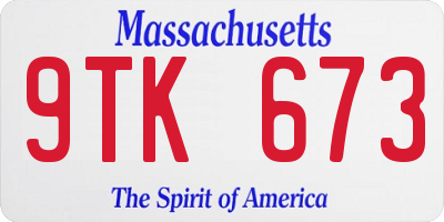 MA license plate 9TK673