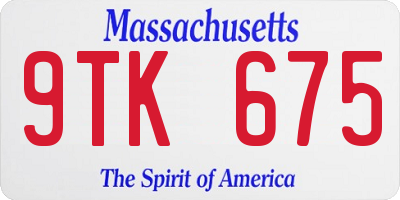 MA license plate 9TK675