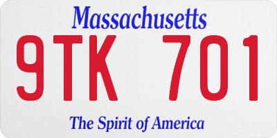 MA license plate 9TK701