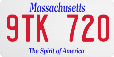 MA license plate 9TK720