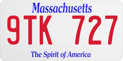 MA license plate 9TK727