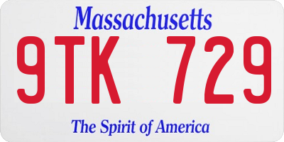 MA license plate 9TK729