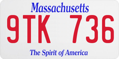 MA license plate 9TK736