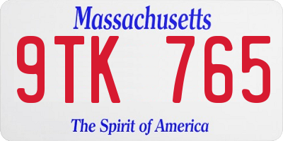 MA license plate 9TK765