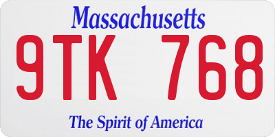 MA license plate 9TK768
