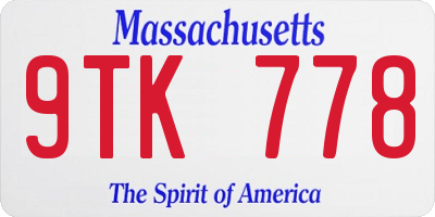 MA license plate 9TK778