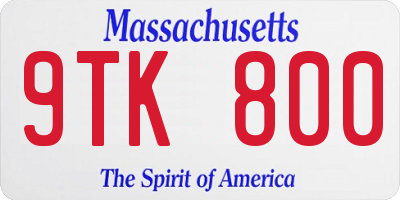 MA license plate 9TK800