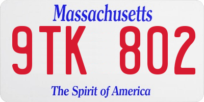 MA license plate 9TK802