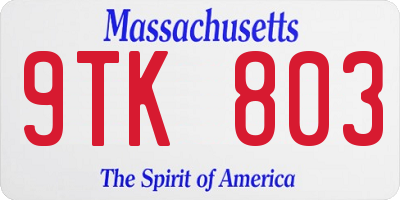 MA license plate 9TK803