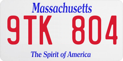 MA license plate 9TK804