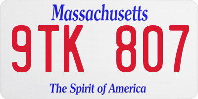 MA license plate 9TK807
