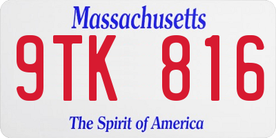 MA license plate 9TK816