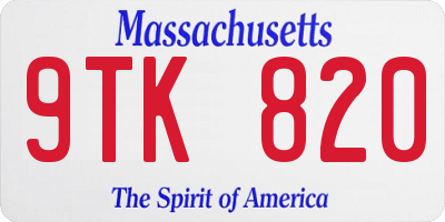 MA license plate 9TK820