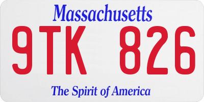 MA license plate 9TK826
