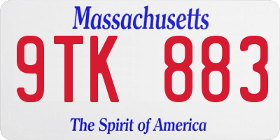 MA license plate 9TK883
