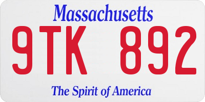 MA license plate 9TK892