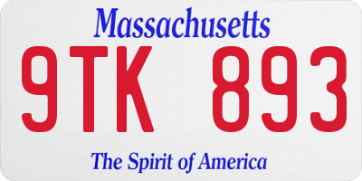 MA license plate 9TK893