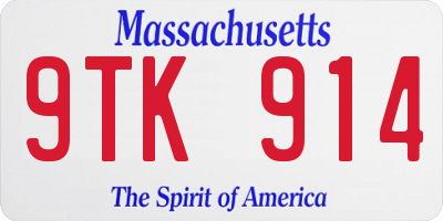 MA license plate 9TK914